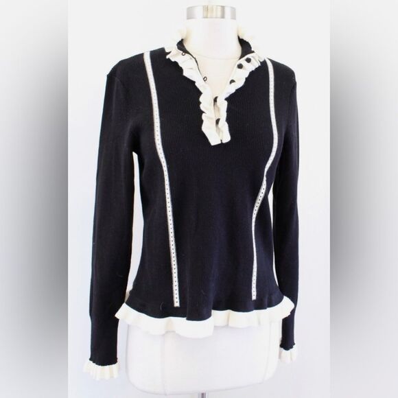 CABI Adorn Pullover Black Sweater with White Accents - Picture 8 of 15